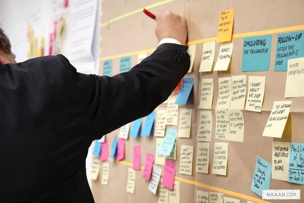 sticky notes on corkboard