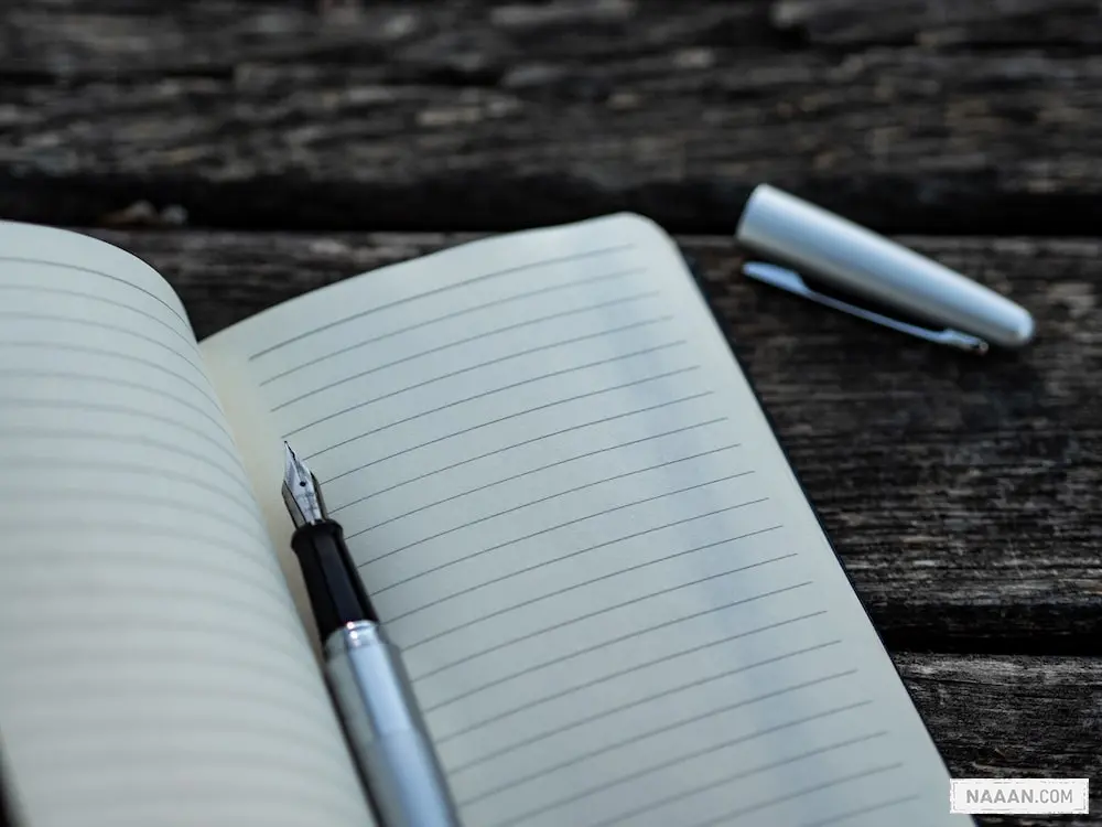 gray and black fountain pen and book